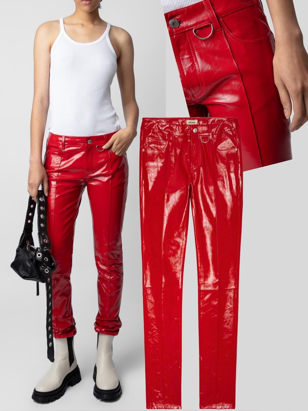 Zadig & Voltaire Peko Red Vinyl Leather Trousers NWT 38